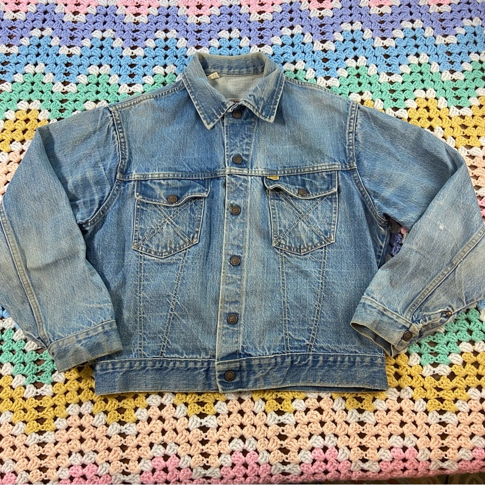 Vintage 60s 70s Big Yank Western Jean Denim Jacket Whiskers Faded distressed